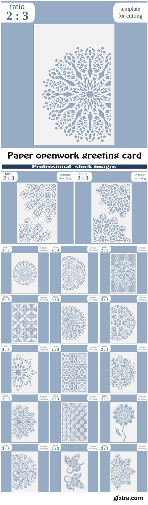 Paper openwork greeting card template for cutting