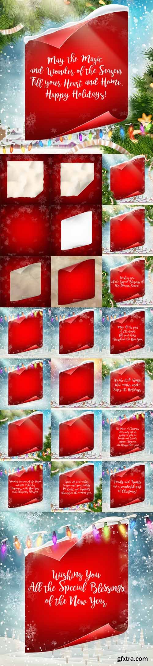 Vector Set - Merry Christmas Greeting Card Template