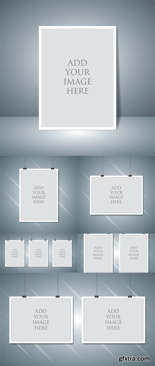 Vector Set - Paper Frame Mockup Hanging with Paper Clip