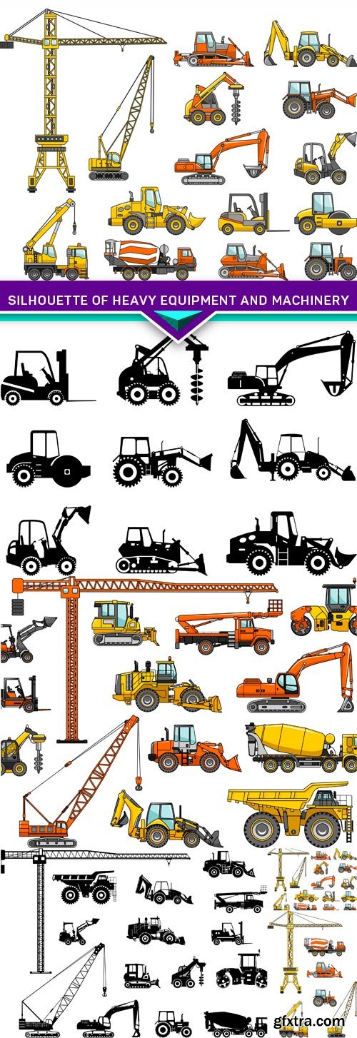Silhouette illustration of heavy equipment and machinery 5X EPS