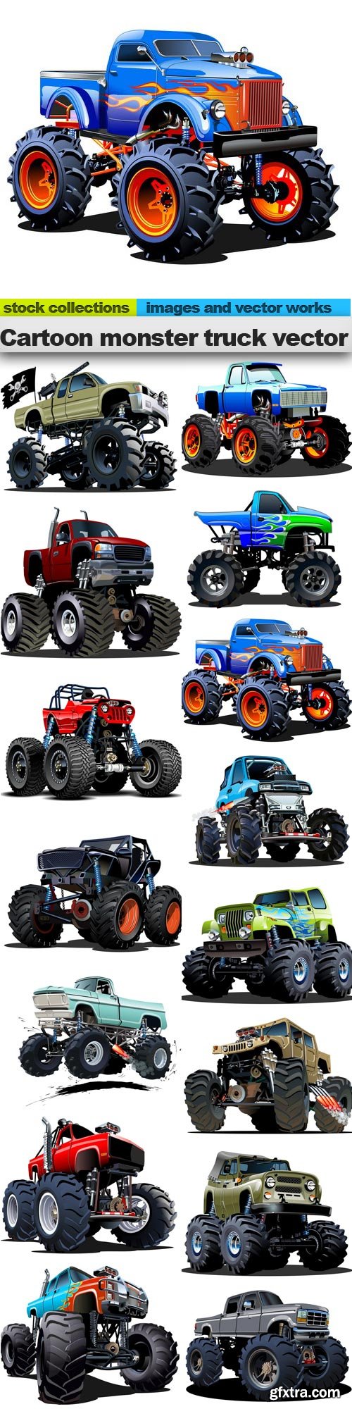 Cartoon monster truck vector, 15 x EPS