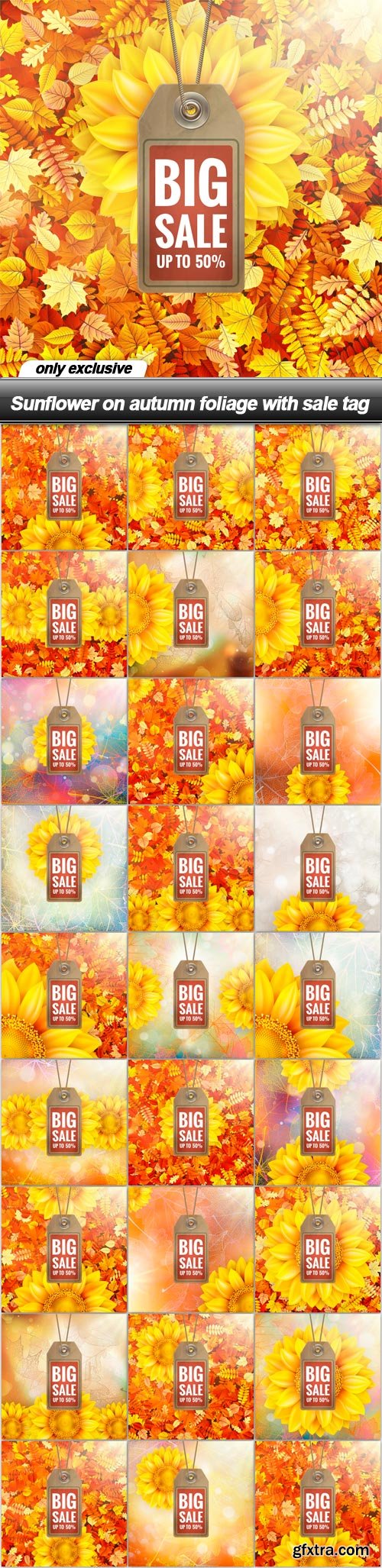 Sunflower on autumn foliage with sale tag - 26 EPS