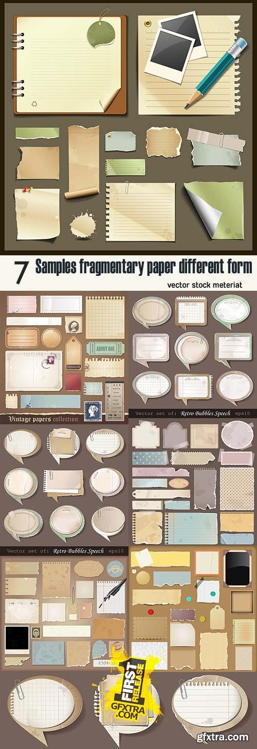 Samples fragmentary paper different form