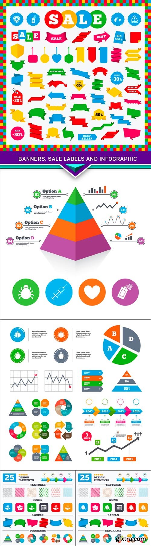 Banners, sale labels and infographic 5X EPS