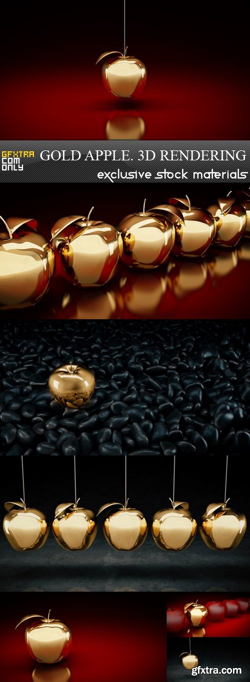 Gold Apple. 3D Rendering - 7 UHQ JPEG