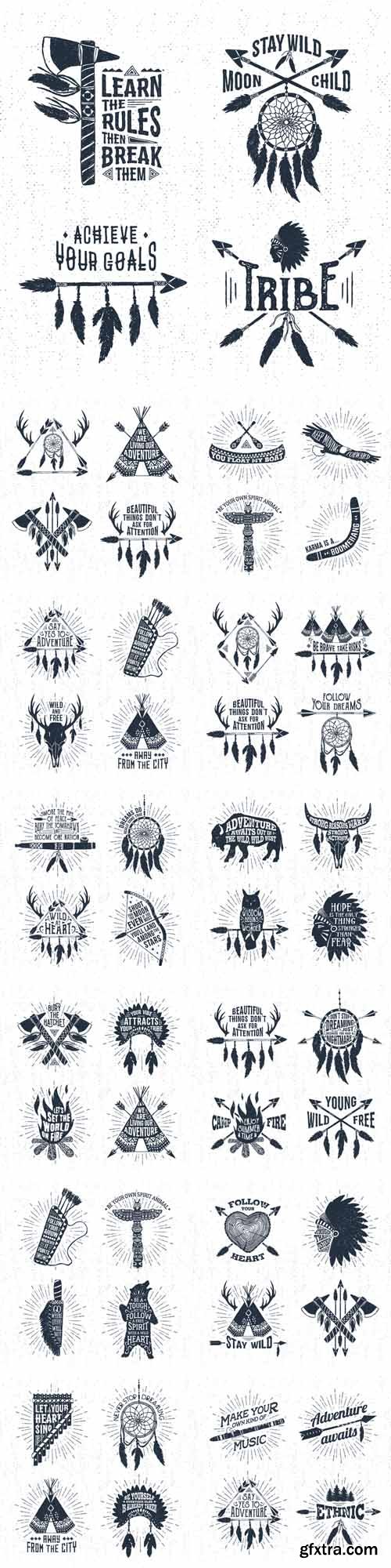 Vector Set - Hand drawn tribal labels