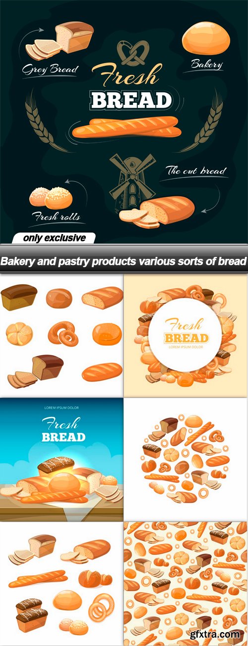 Bakery and pastry products various sorts of bread - 7 EPS