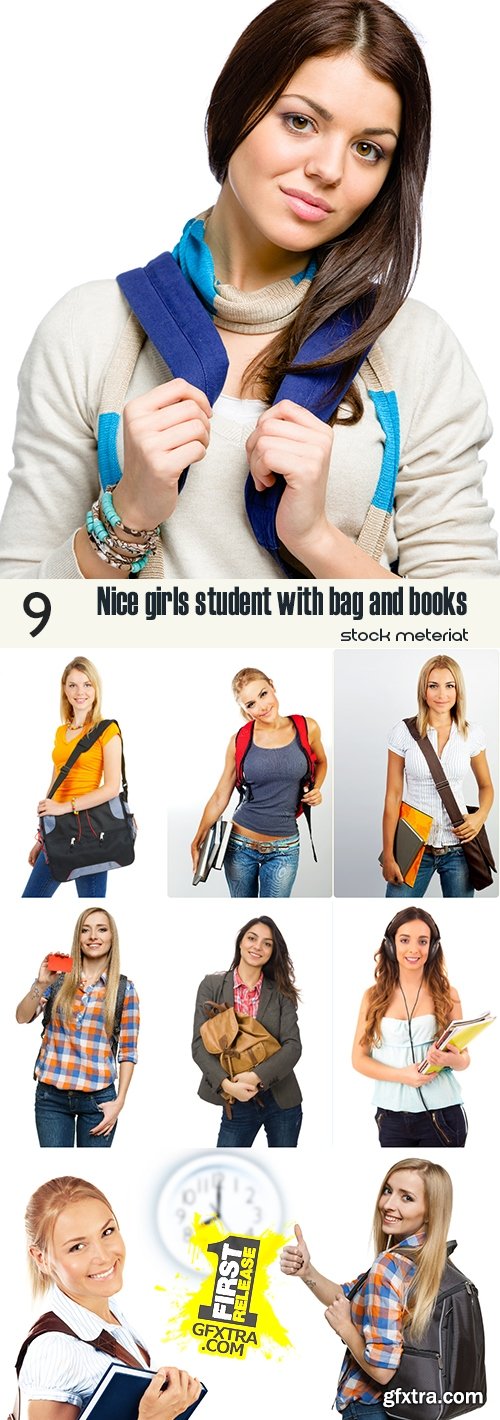 Nice girls student with bag and books