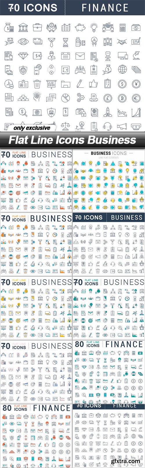 Flat Line Icons Business - 10 EPS