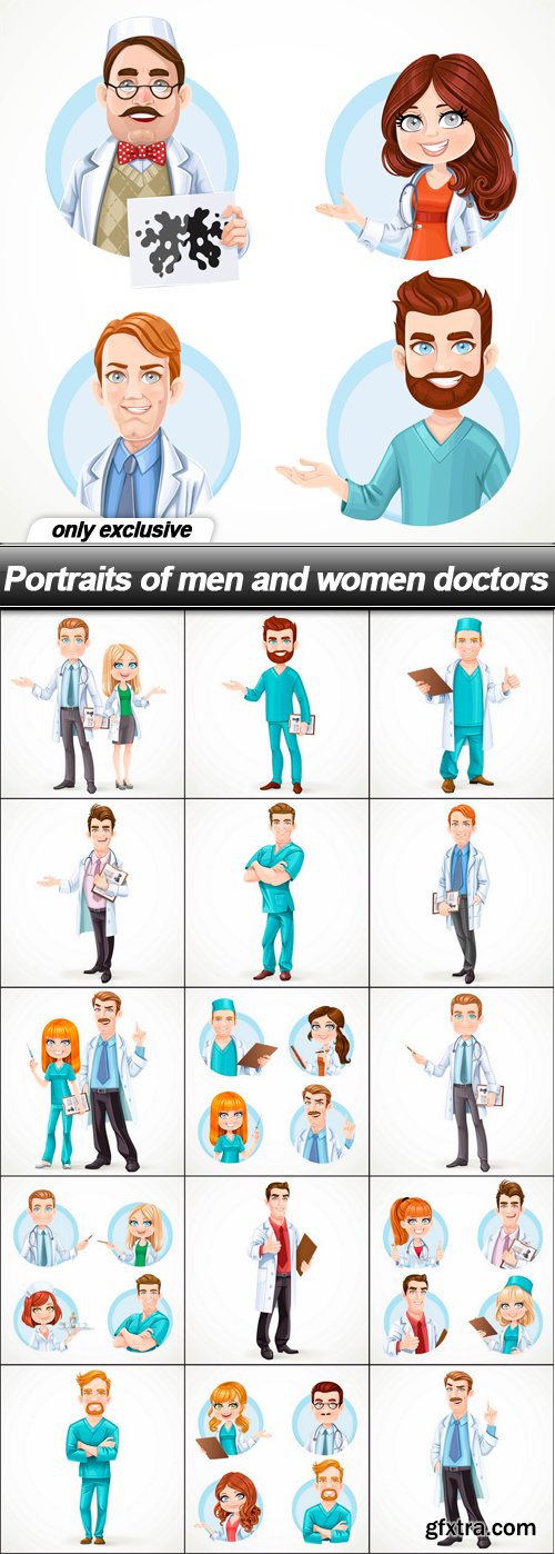 Portraits of men and women doctors - 16 EPS