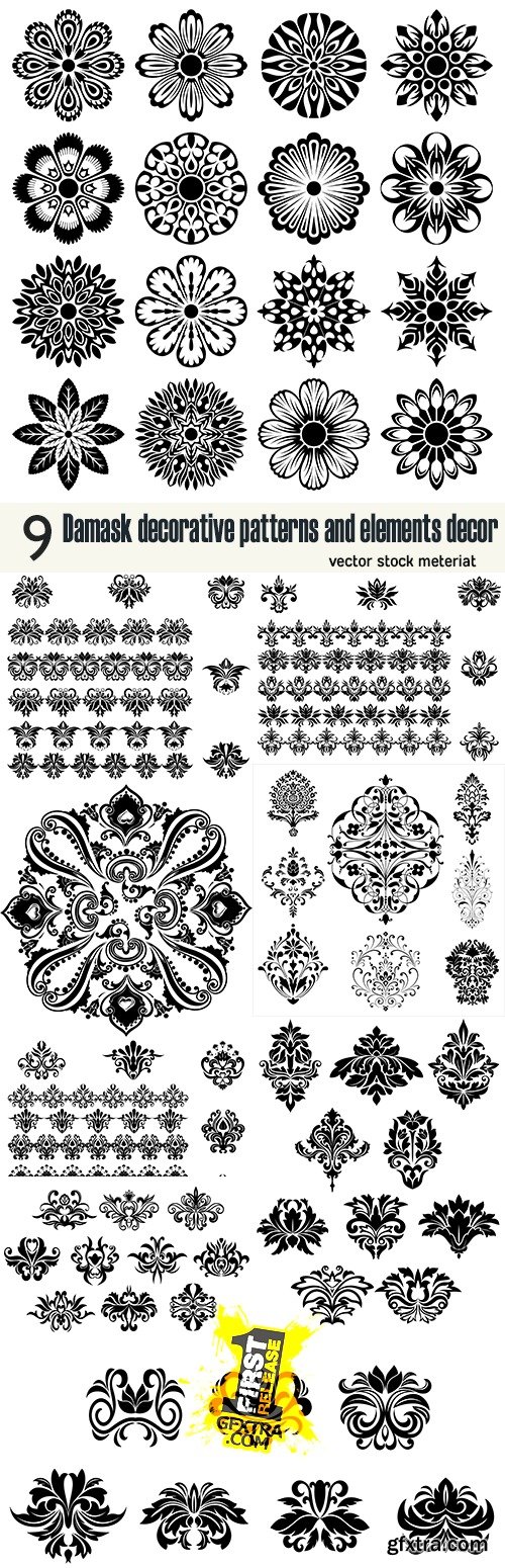 Damask decorative patterns and elements decor