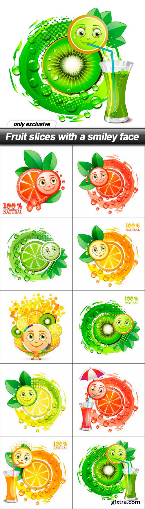 Fruit slices with a smiley face - 10 EPS