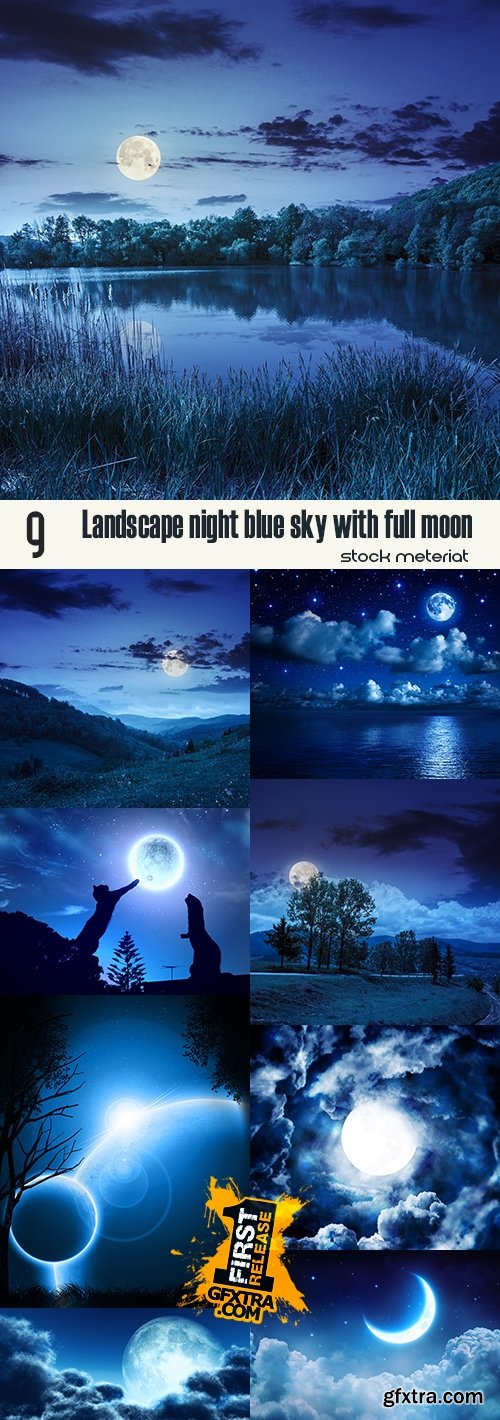 Landscape night blue sky with full moon