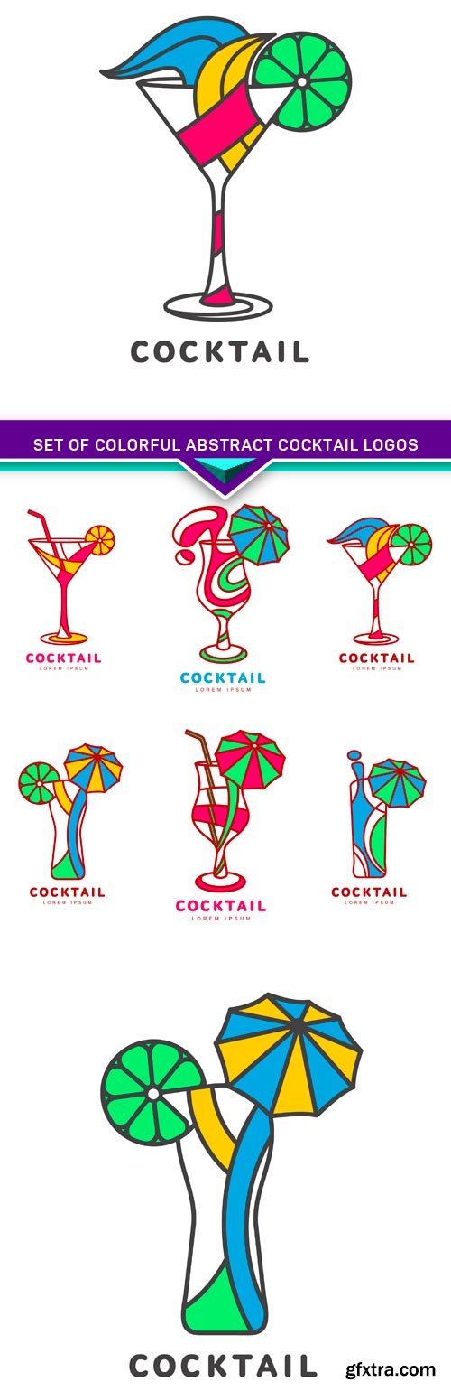 Set of colorful abstract cocktail logos 3X EPS