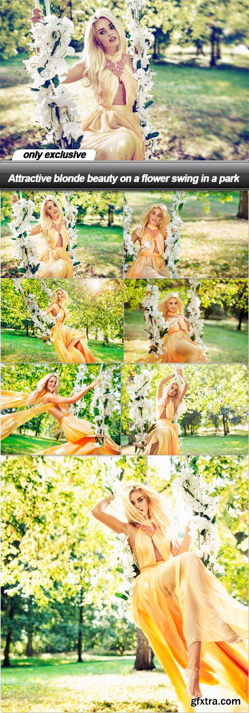 Attractive blonde beauty on a flower swing in a park - 8 UHQ JPEG