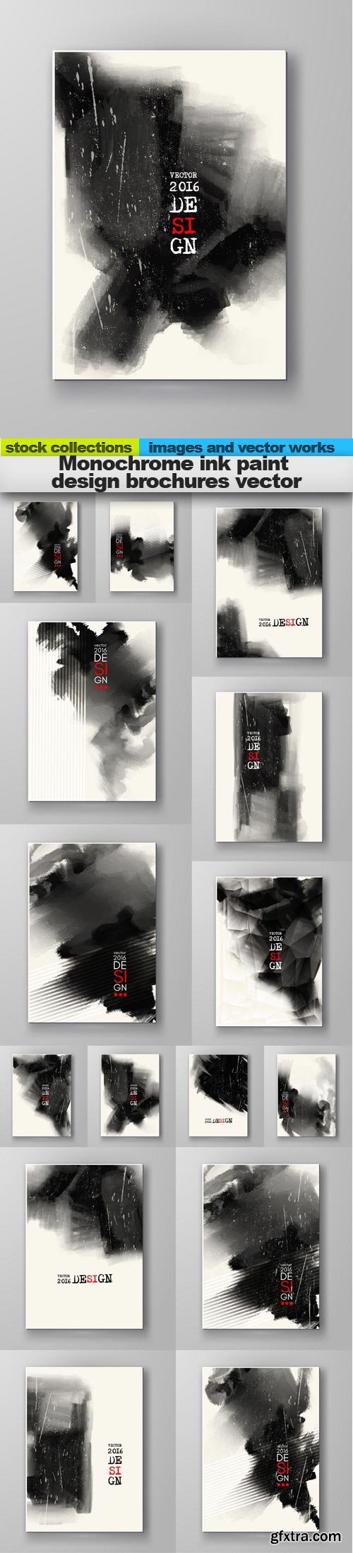 Monochrome ink paint design brochures vector, 15 x EPS