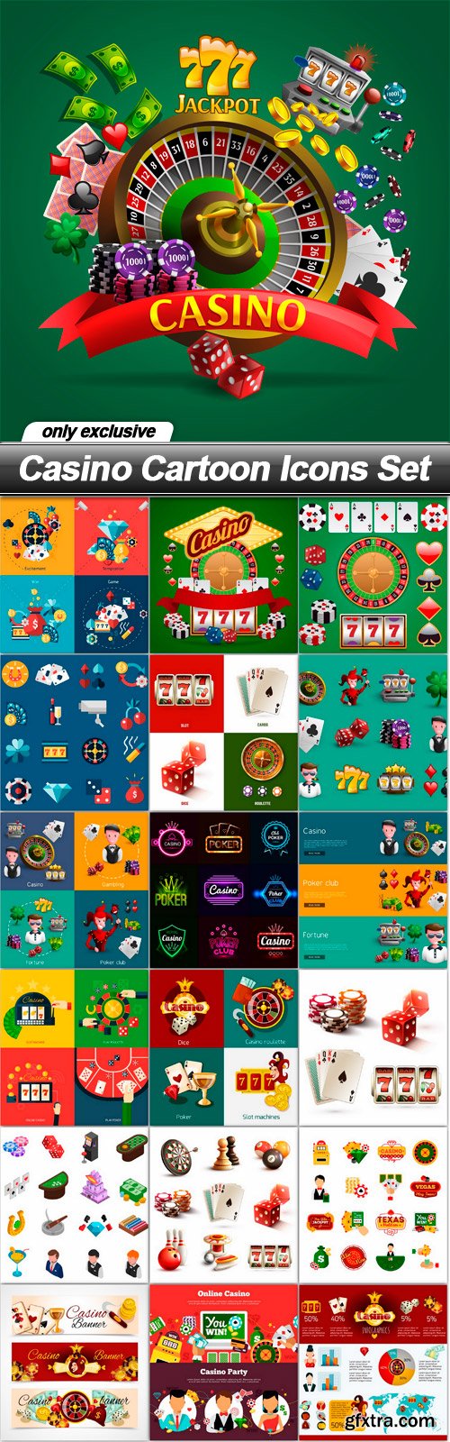 Casino Cartoon Icons Set - 19 EPS