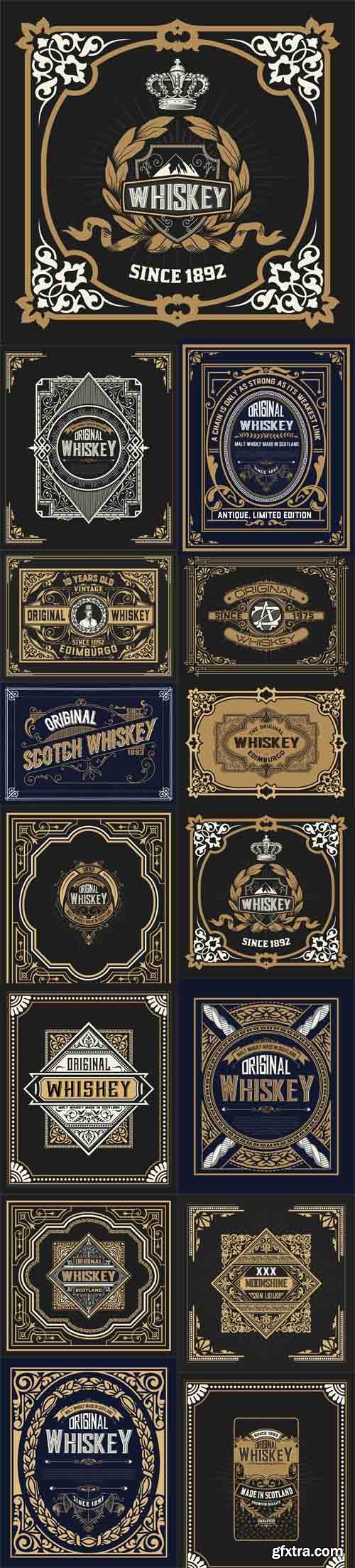 Vector Set - Old label design for Whiskey and Wine label. Restaurant banner