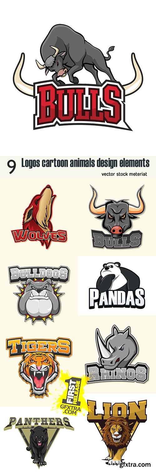 Logos cartoon animals design elements