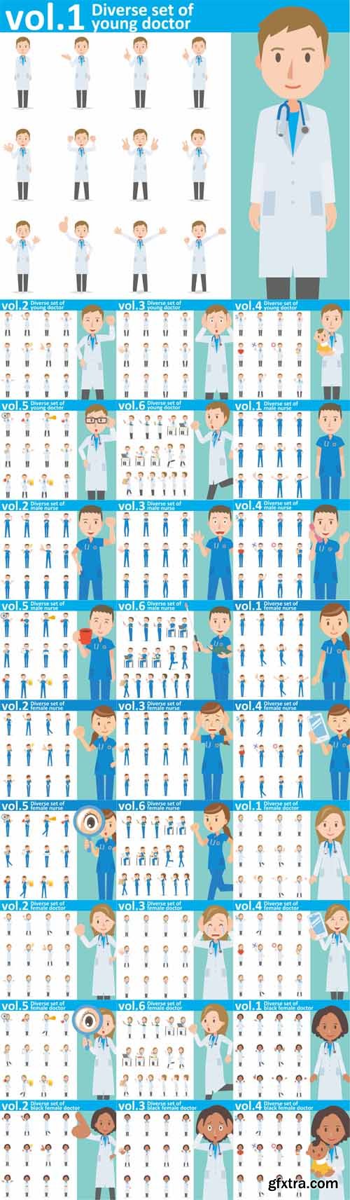 Vector Set - Nurse and Young Doctor on White Background