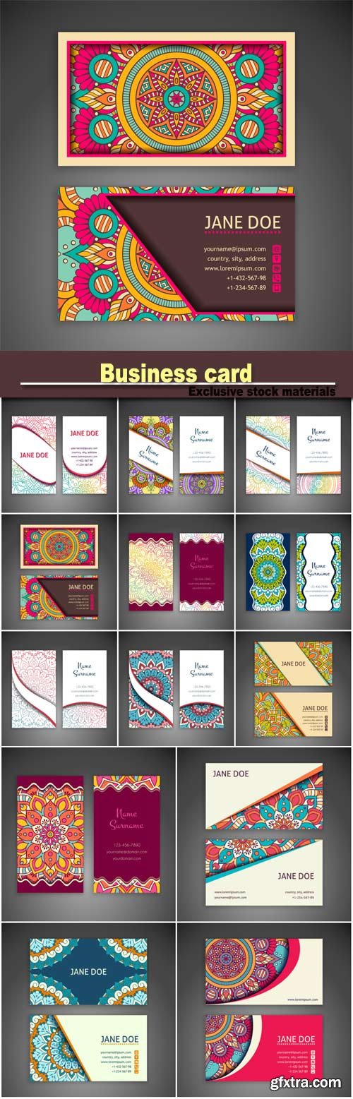 Business card, vintage decorative elements, hand drawn background