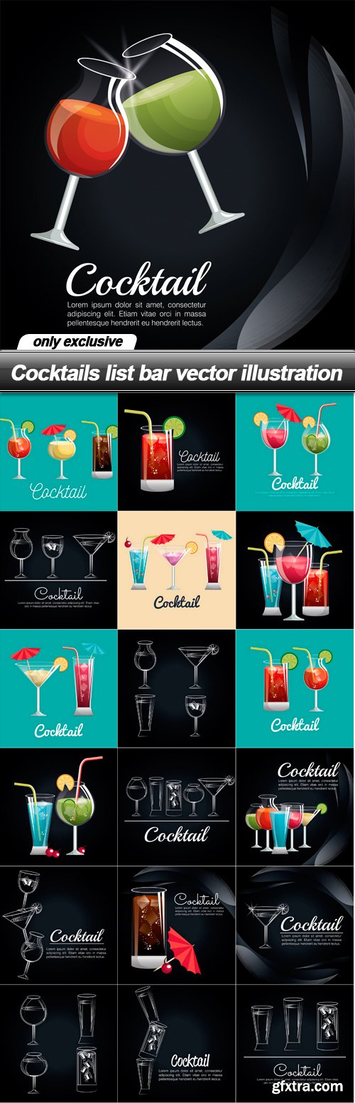 Cocktails list bar vector illustration - 19 EPS