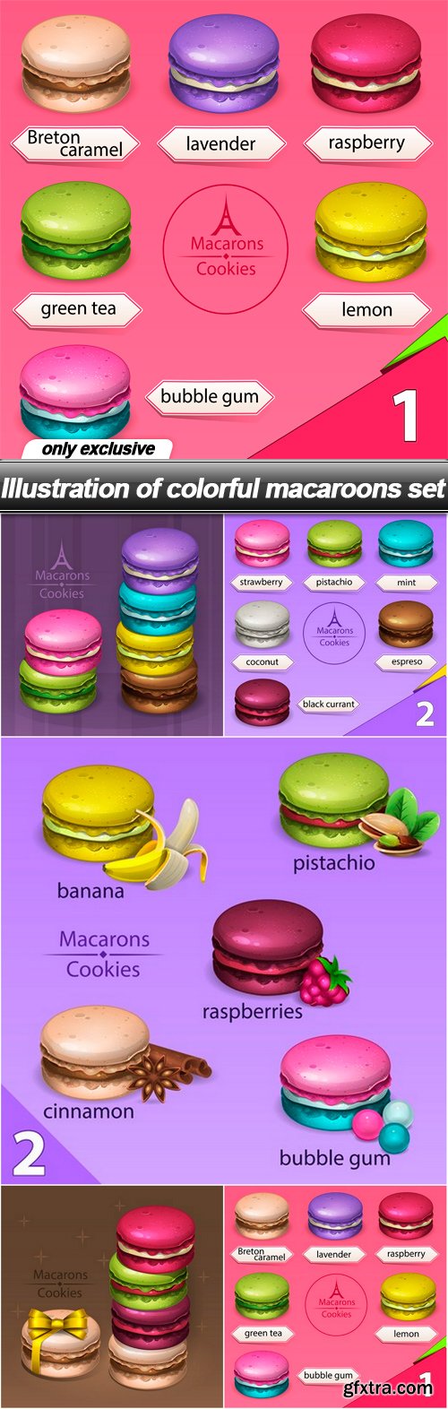 Illustration of colorful macaroons set - 5 EPS