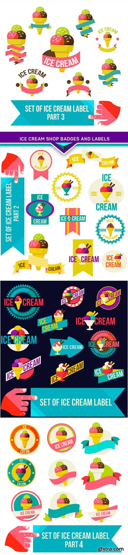 Set of modern ice cream shop badges and labels 4X EPS