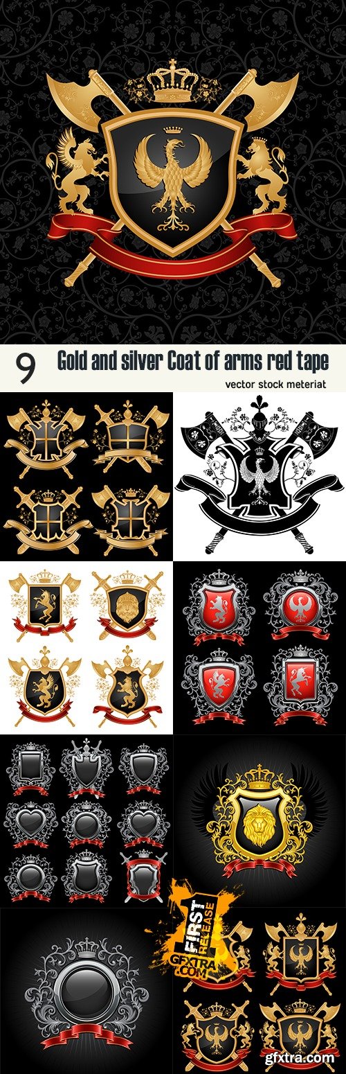 Gold and silver Coat of arms red tape