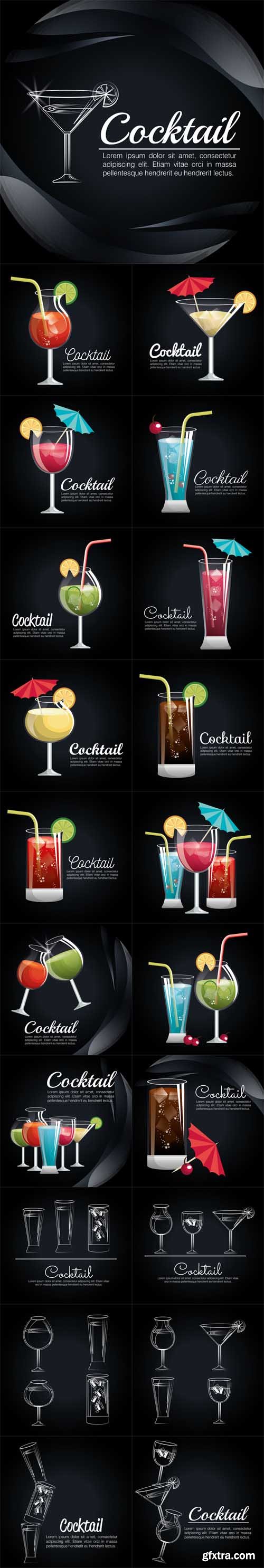 Vector Set - Cocktail Tropical Poster Bar Icon Illustration Design