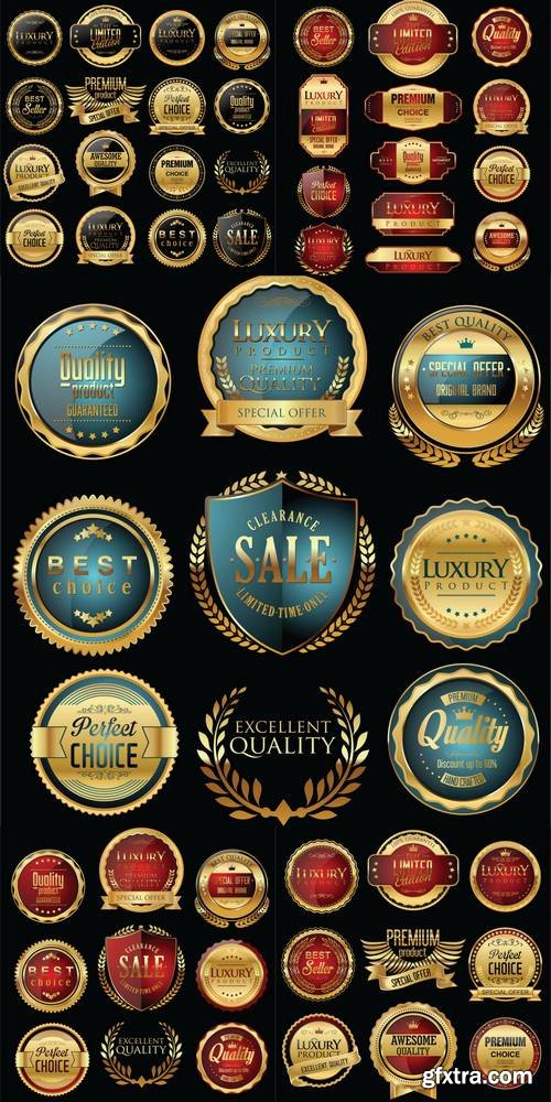 Premium and Luxury Golden Retro Badges and Labels