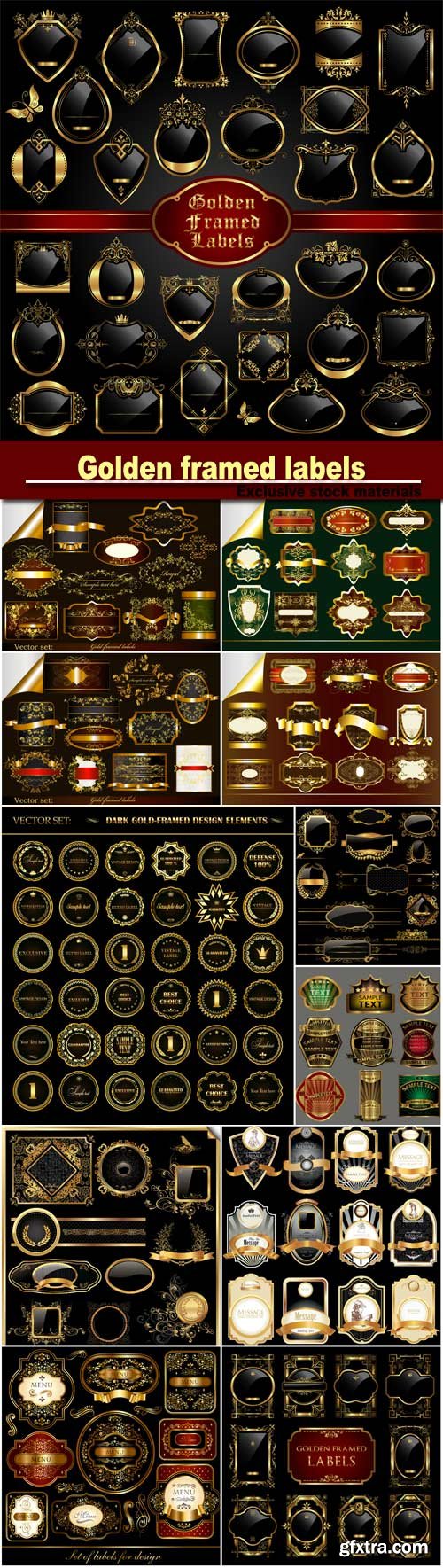 Vector set of golden framed labels