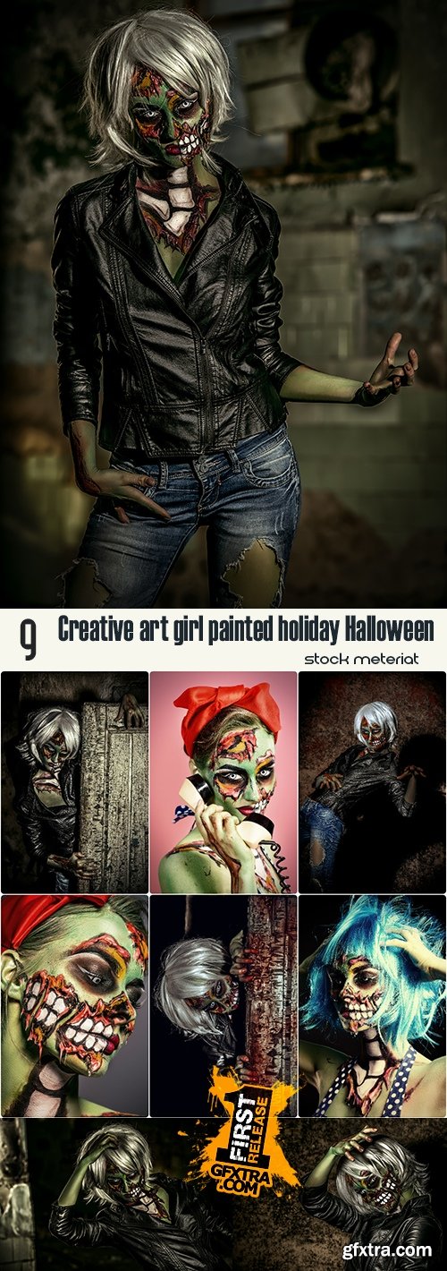 Creative art girl painted holiday Halloween