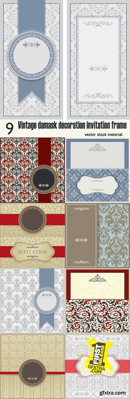 Vintage damask decoration invitation frame