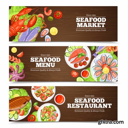 Sushi menu Collection seafood fish crab lobster 25 EPS