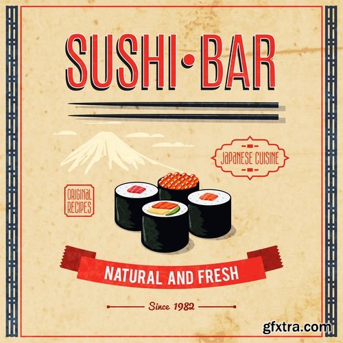 Sushi menu Collection seafood fish crab lobster 25 EPS