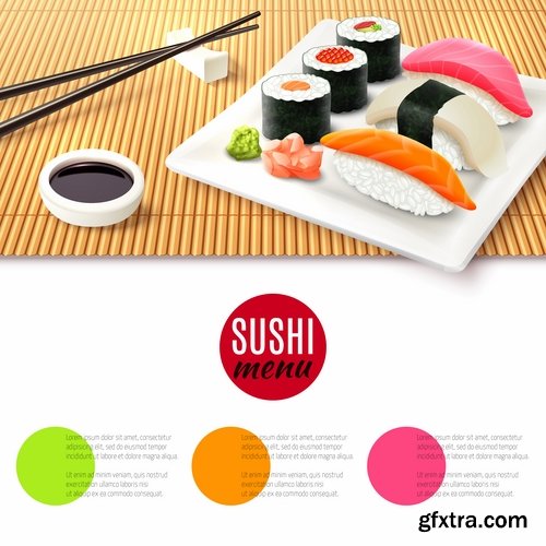 Sushi menu Collection seafood fish crab lobster 25 EPS