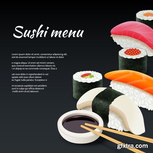 Sushi menu Collection seafood fish crab lobster 25 EPS