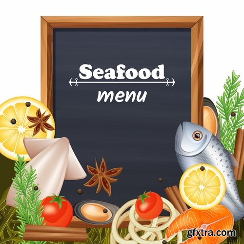 Sushi menu Collection seafood fish crab lobster 25 EPS