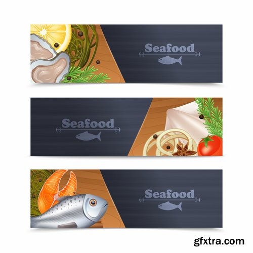 Sushi menu Collection seafood fish crab lobster 25 EPS