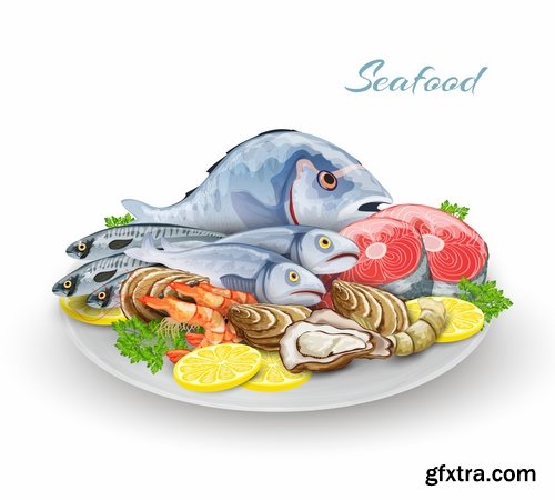 Sushi menu Collection seafood fish crab lobster 25 EPS