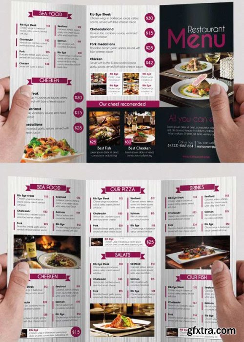 Restaurant Menu PSD Tri-Fold PSD Brochure Template