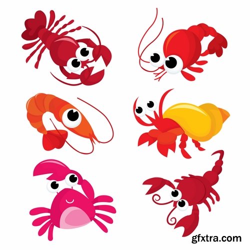 Collection lobster cancer crab seafood cartoon vector image 25 EPS