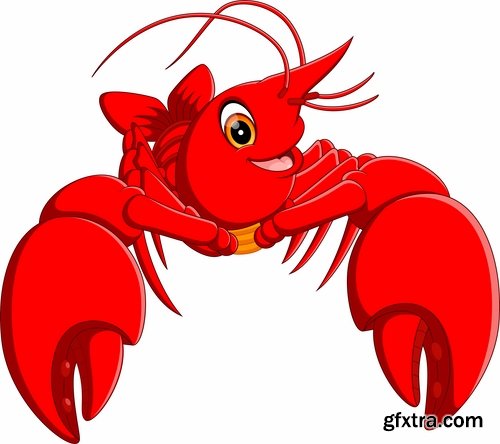 Collection lobster cancer crab seafood cartoon vector image 25 EPS