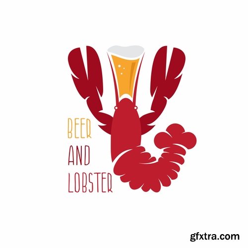 Collection lobster cancer crab seafood cartoon vector image 25 EPS