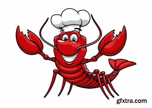 Collection lobster cancer crab seafood cartoon vector image 25 EPS