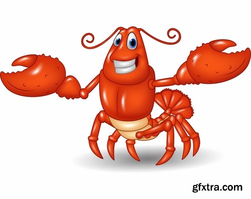 Collection lobster cancer crab seafood cartoon vector image 25 EPS