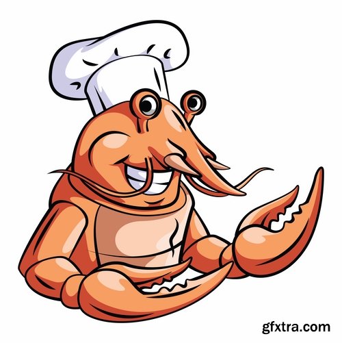 Collection lobster cancer crab seafood cartoon vector image 25 EPS