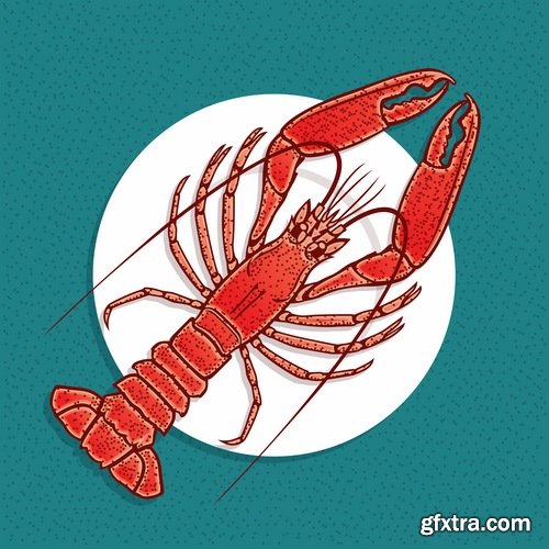 Collection lobster cancer crab seafood cartoon vector image 25 EPS