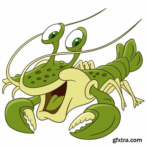 Collection lobster cancer crab seafood cartoon vector image 25 EPS